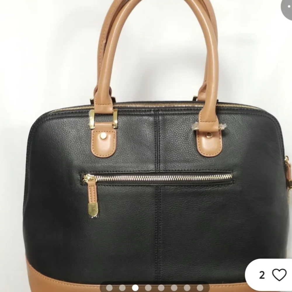 Joy & Iman Leather Black & Tan Satchel. Gently Used.Multiple Organizing Features